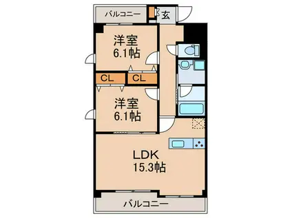 ポ-ラスター星ヶ丘山手7TH(2LDK/1階)の間取り写真