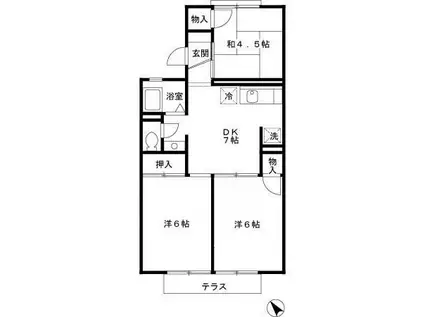 コスモ二色浜I(3DK/1階)の間取り写真