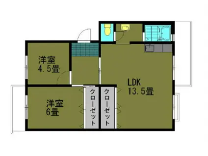 コーポ森脇(2LDK/2階)の間取り写真