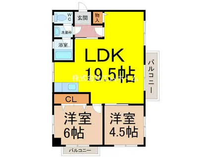 星ヶ丘ハイツ(2LDK/3階)の間取り写真