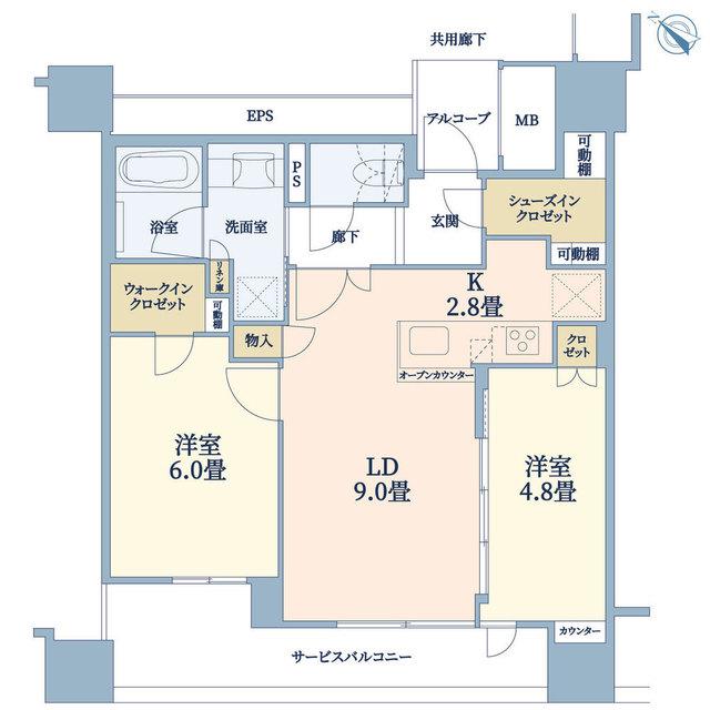 シエリアタワー中之島(2LDK/21階)の間取り写真