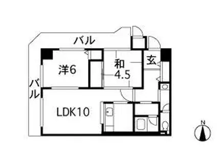 天王寺グランドハイツ(2DK/13階)の間取り写真
