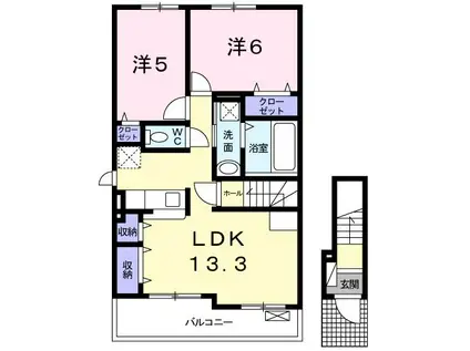 ラ・ルミエール(2LDK/2階)の間取り写真