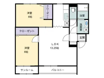 グロリアス(2LDK/1階)の間取り写真