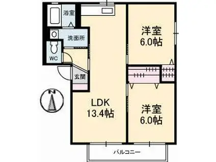 バリュージュ2000A(2LDK/2階)の間取り写真