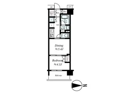 デュオステージ北千住(2K/7階)の間取り写真