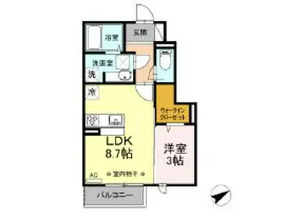 アンソレイエIII(1LDK/1階)の間取り写真