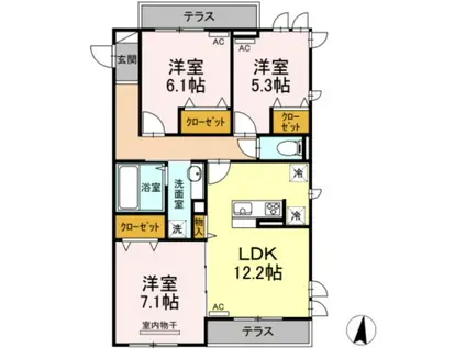 フォルトゥーナ(3LDK/1階)の間取り写真