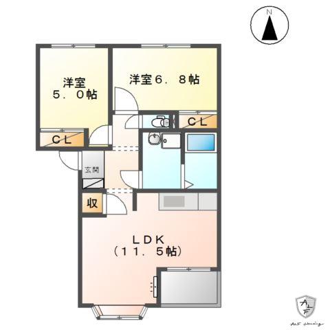サンソレイユA(2LDK/2階)の間取り写真