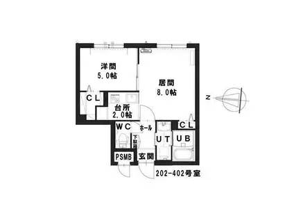 グランメール クレール苗穂(1LDK/2階)の間取り写真