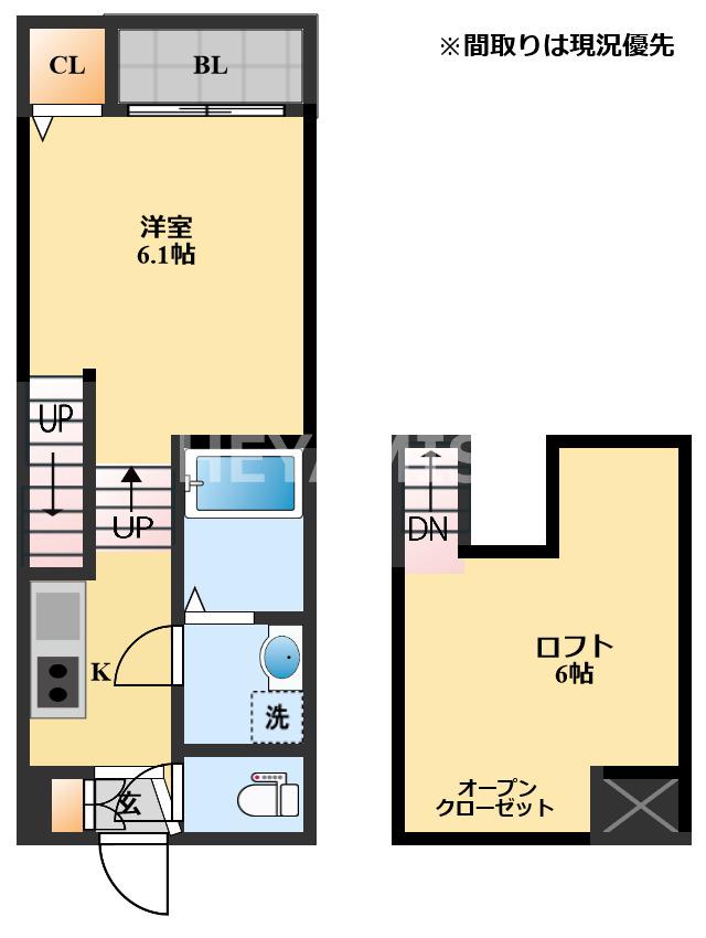 MODERN PALAZZO 諫早KAIZU B(1SK/1階)の間取り写真