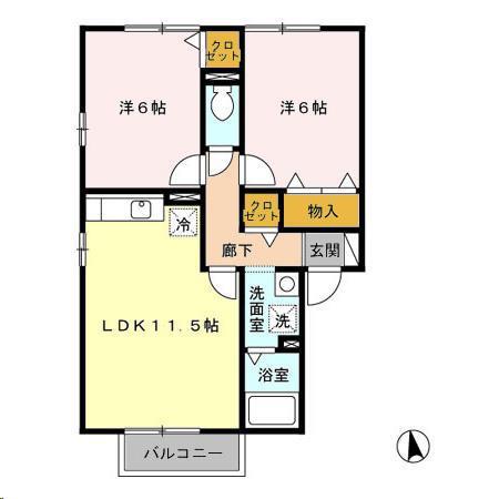 シャトーエレガンC(2LDK/1階)の間取り写真