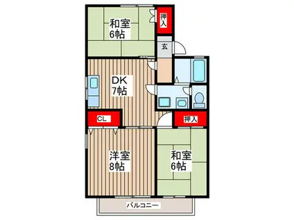 ディアコートE(3DK/1階)の間取り写真