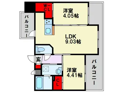 ギャラン鷹の巣(2LDK/7階)の間取り写真