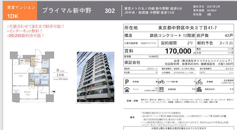 プライマル新中野(1LDK/3階)の間取り写真
