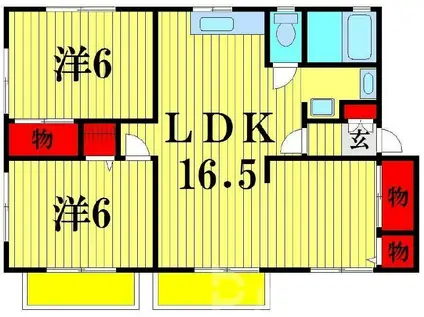 ツインハイム(2LDK/2階)の間取り写真