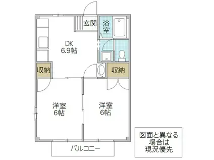 ファンタジアI(2DK/1階)の間取り写真