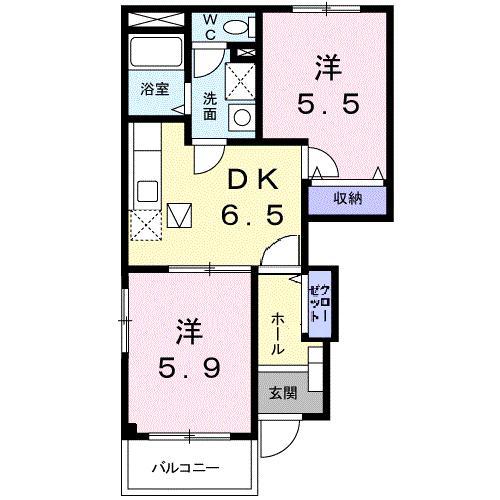 コネクションA(2DK/1階)の間取り写真