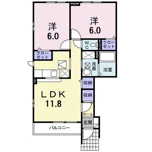 プルミエール2(2LDK/1階)の間取り写真