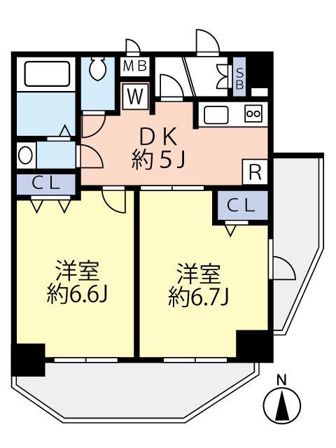 グランヴァン中野江古田(2DK/6階)の間取り写真