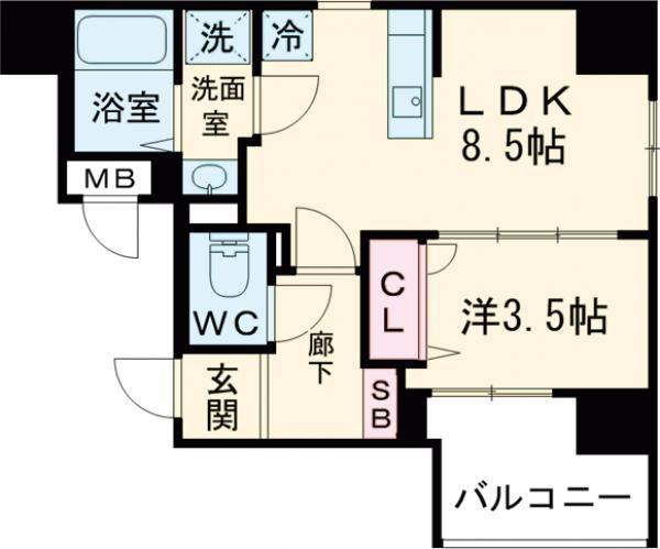 ディアレイシャス湊川公園(1LDK/10階)の間取り写真