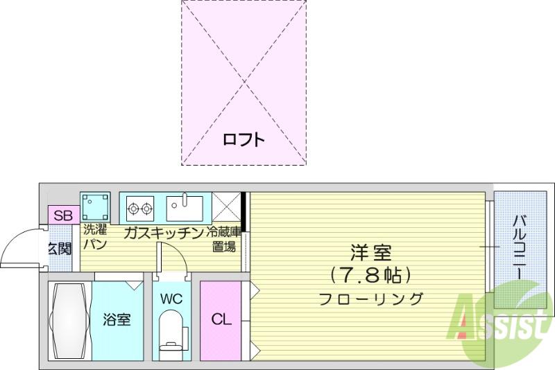 プリンスコート滝道(1K/2階)の間取り写真