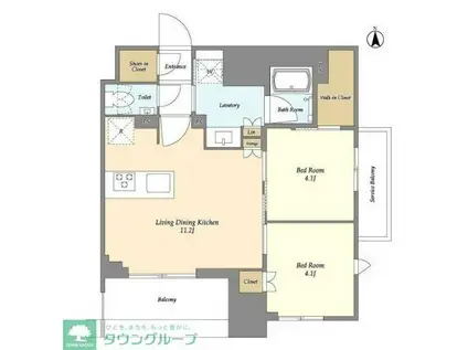 ドゥーエ府中I(2LDK/10階)の間取り写真