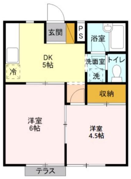 コスモプラザB(2DK/1階)の間取り写真