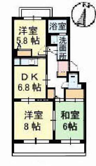 ベイヒル宮島口(3DK/3階)の間取り写真