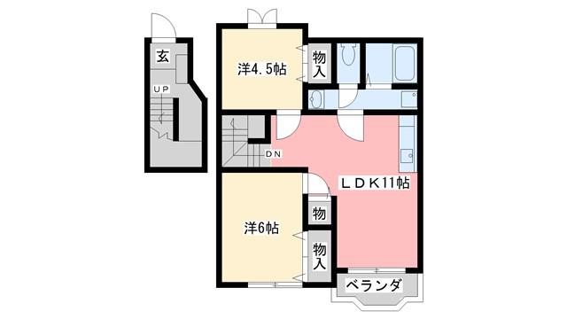 エクシージュI(2LDK/2階)の間取り写真