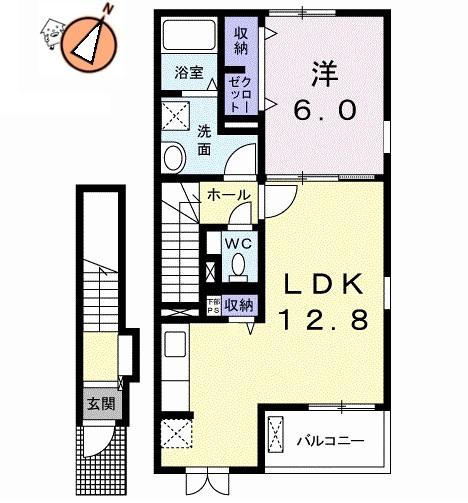 クラール名東 A(1LDK/2階)の間取り写真