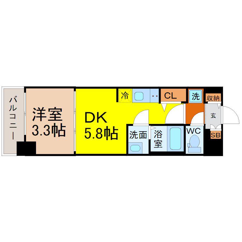 プレサンスジェネ新栄町駅前 葵(1DK/13階)の間取り写真