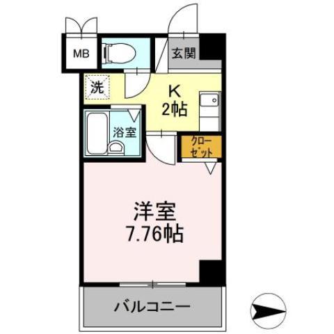 ラフィネ高峯(1K/4階)の間取り写真