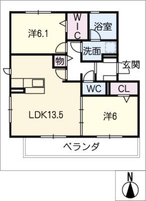 シュエット(2LDK/2階)の間取り写真