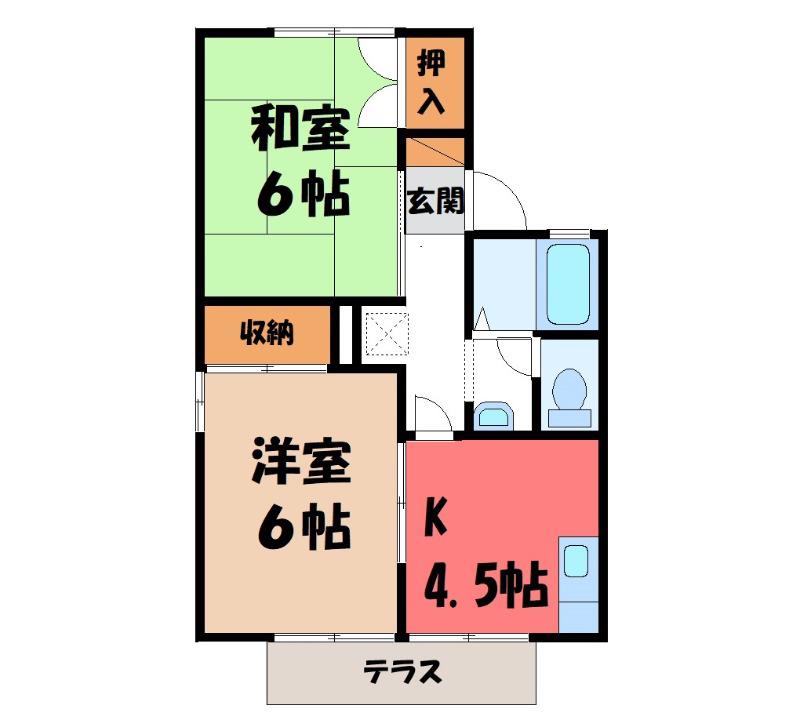 セジュール千木良 C(2K/1階)の間取り写真