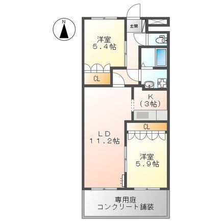 ローズマリーII(2LDK/1階)の間取り写真