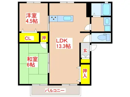 セジュール西陵A棟(2LDK/2階)の間取り写真