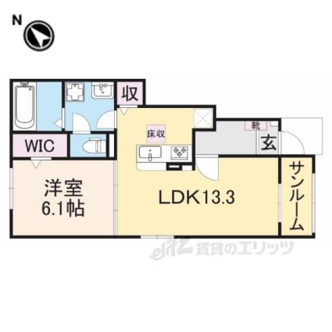 サニープレイス若宮Ⅱ番館(1LDK/1階)の間取り写真