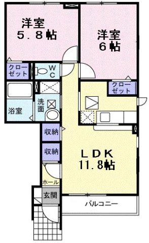 パークヒルズむらさきのC(2LDK/1階)の間取り写真