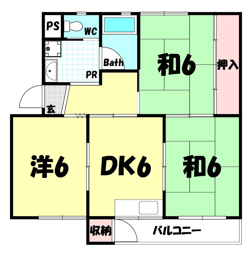 鶴甲コーポ21号館(3DK/4階)の間取り写真