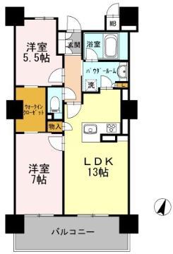 ロイヤルパークスERささしま サウス(2LDK/14階)の間取り写真