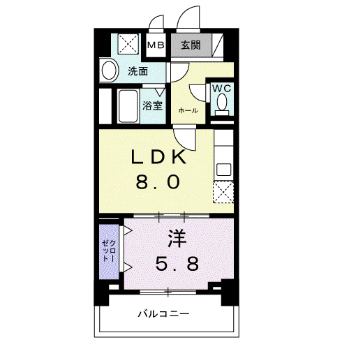 ココクレメント2(1LDK/9階)の間取り写真