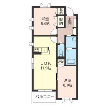 プリムヴェール(2LDK/2階)の間取り写真