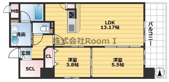 MAISON COULEUR UESHIO メゾンクルール上汐(2LDK/6階)の間取り写真