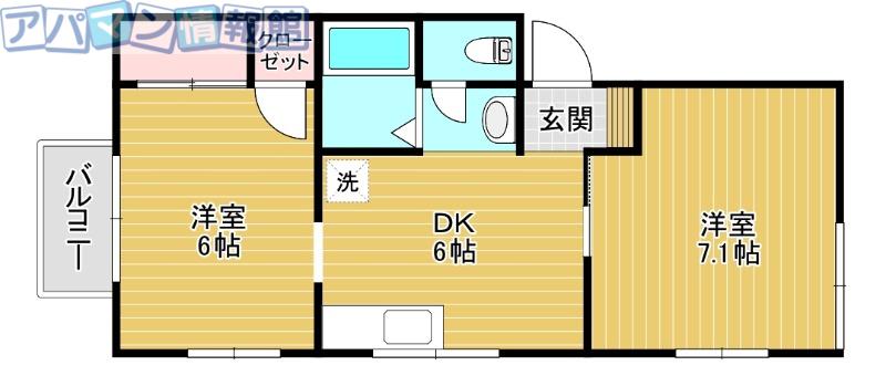 コーポラスTUTUMI B棟(2DK/2階)の間取り写真