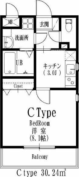 シティパレス南林間(1DK/3階)の間取り写真