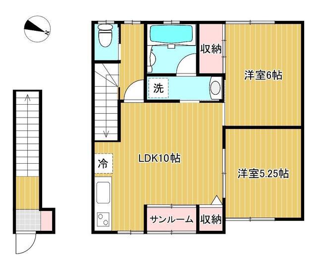 ヴィレッジ仁井田A(2LDK/2階)の間取り写真