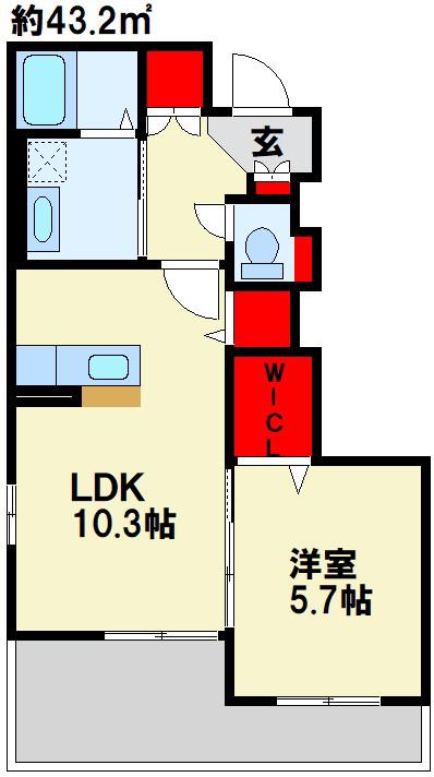 FREEDOM(1LDK/1階)の間取り写真