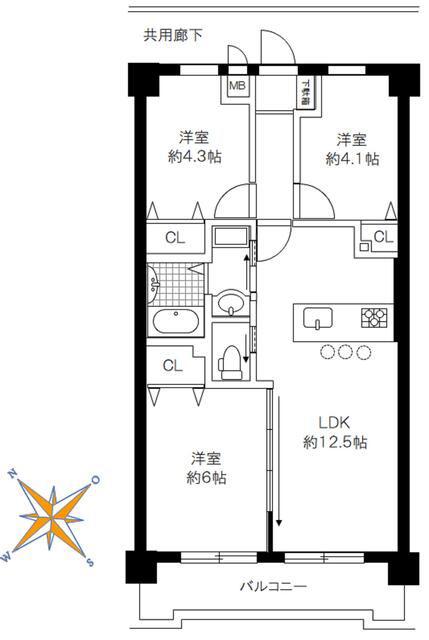 アイリスハイツ古淵(3LDK/5階)の間取り写真