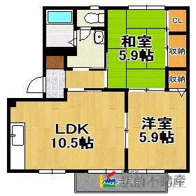 ラフォーンヴィラ F棟(2LDK/1階)の間取り写真
